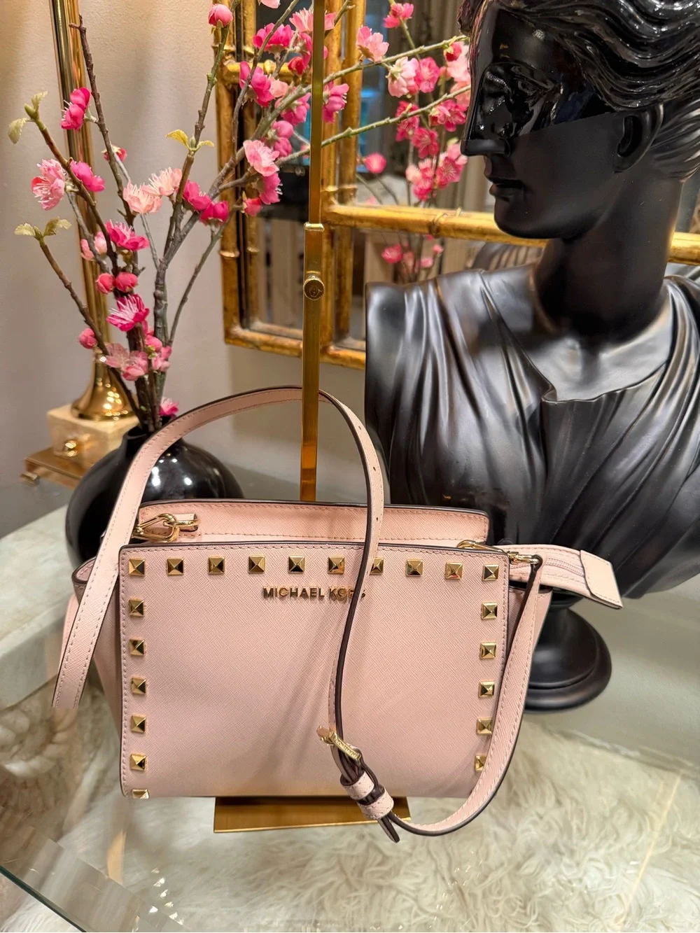 Michael Kors Pink Studded Leather Shoulder Bag